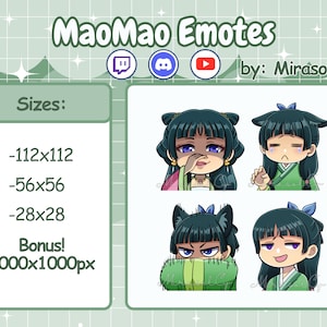 Mao Mao Emotes | The Apothecary Diaries Emote Pack | Kawaii Twitch Emotes | Chibi Anime Discord Emotes | Digital Stickers | Instant Download