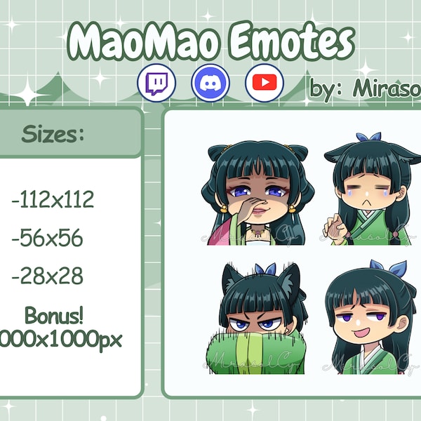 Mao Mao Emotes | The Apothecary Diaries Emote Pack | Kawaii Twitch Emotes | Chibi Anime Discord Emotes | Digital Stickers | Instant Download