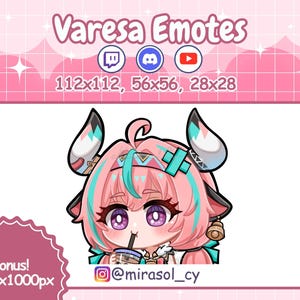 Varesa Emotes, Trink Boba Emotes, Milchtee Emotes, Genshin Auswirkungen, Kuh Bulle Natlan Charakter, Kawaii Emotes für Twitch, Discord