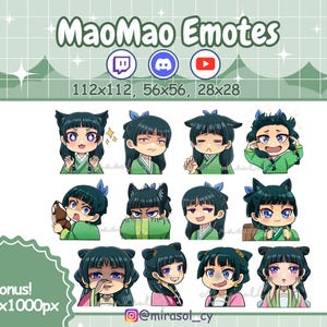 Mao Mao Emote Pack, The Apothecary Diaries Twitch Emotes, Kusuriya no Hitorigoto Discord Emotes, Kawaii Chibi Anime Digital Stickers PNG