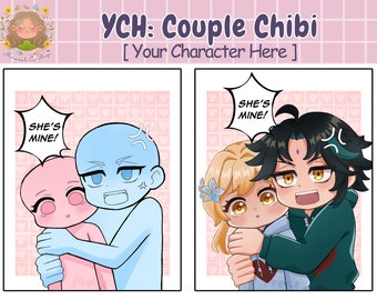 YCH Chibi Couple Commission, Custom Gift Anime Art, OC, Fanart, Furry Kawaii Digital Illustration, OC x Cannon Commission