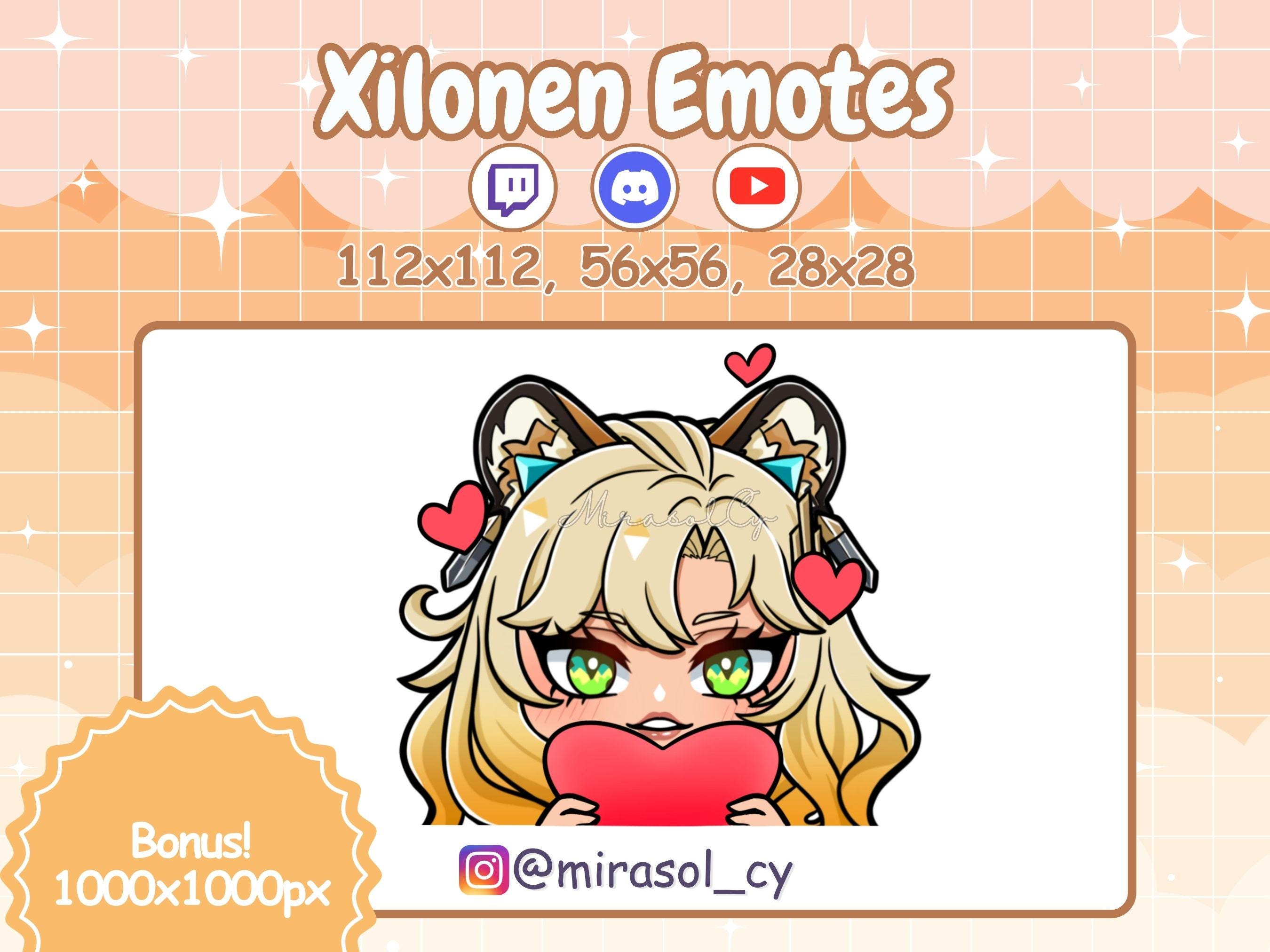 Xilonen Twitch Emotes, Genshin Impact Discord Emote, Cute Inlove Emotes, Chibi Girl with Heart emotes, Xilonen Clipart PNG