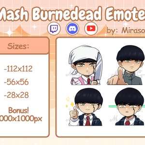 Mash Burnedead Twitch Emotes | Mashle: Magia i mięśnie Discord Emote Pack | Uroczy facet z anime zszokowany, OK, wskazujący, nóż Naklejki cyfrowe