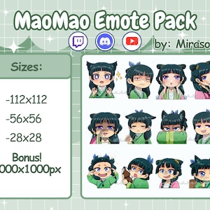 Mao Mao Emote Pack | The Apothecary Diaries Twitch Emotes | Kusuriya no Hitorigoto Discord Emotes | Kawaii Chibi Anime Digital Stickers PNG