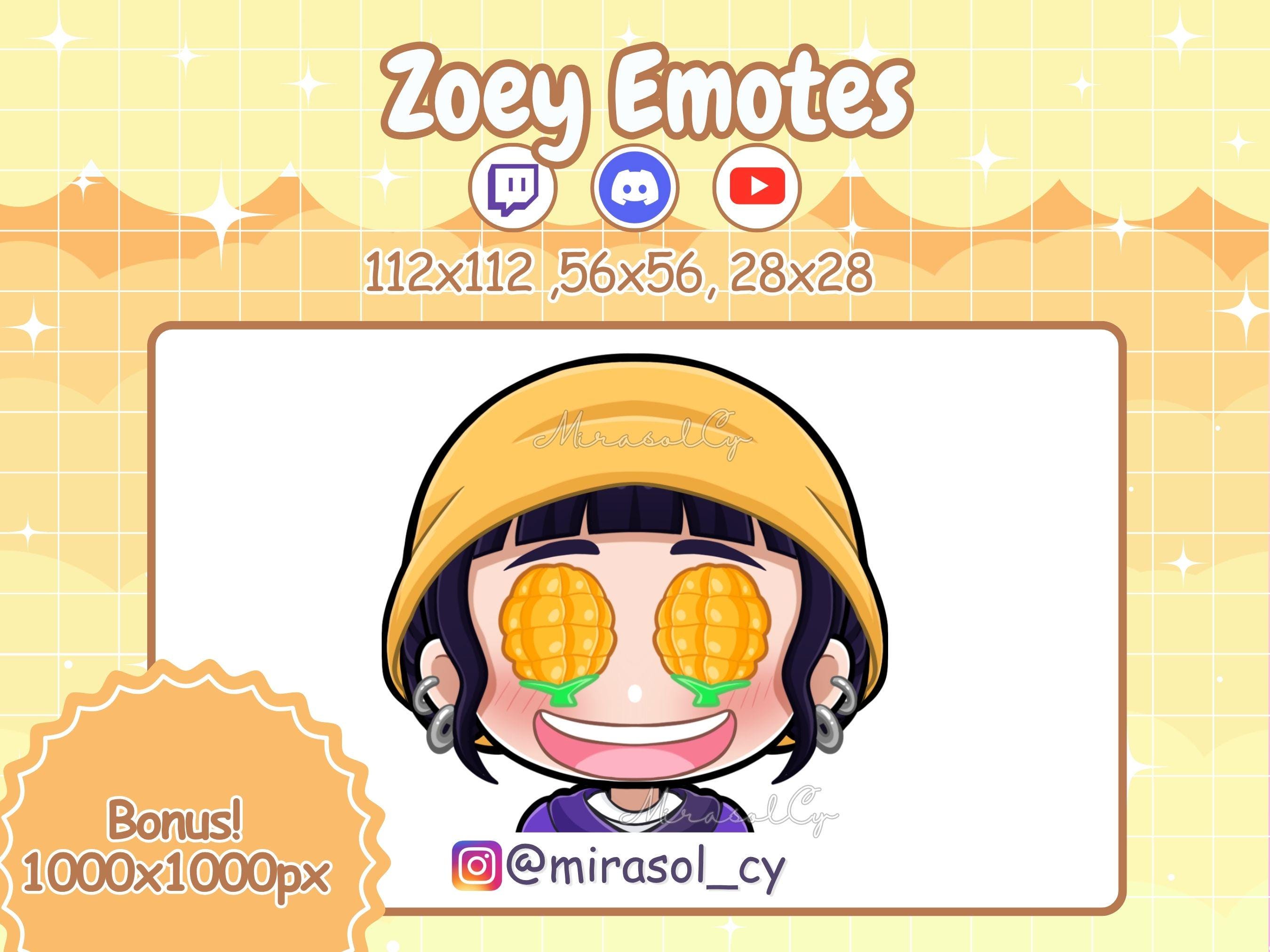 Zoey Emotes for Twitch, Discord, YouTube, Kpop Girl Emotes, Demon Hunter Girls, Corn Eyes Emotes, Abs Emote