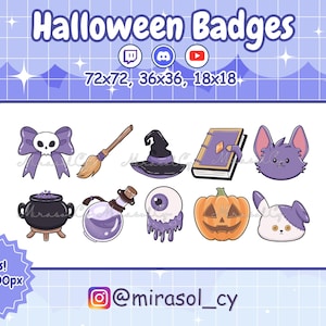 10 Halloween Badge Set, Kawaii Purple Twitch Badges, Sub Badges for Streamer, Cute Witch Bit Badge, Channel Points Icon, Spooky Themed Art