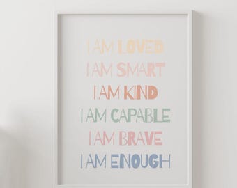 Watercolor Kids Affirmation Poster: Pastel Playroom Decor (Digital Download)