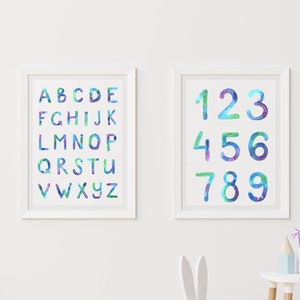 Set of 2 Educational Poster | Alphabet & Numbers | Playroom Decor | Educational Prints | Alphabet Poster | Numbers Poster
