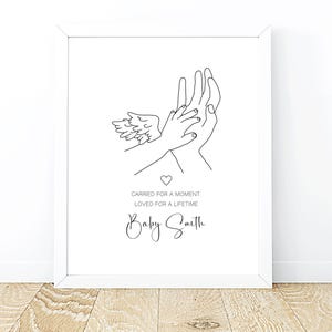 Impression numérique personnalisée d&#39;art bébé ange | Contour de bébé minimaliste | Cadeau pour bébé | Décoration murale bébé mort-né