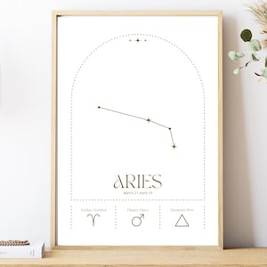 Minimalist Aries Zodiac Print | Aries Constellation Wall Art | Astrology Digital Download | Modern Zodiac Poster | Aries Gift for Her