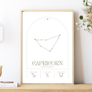 Minimalist Capricorn Zodiac Print | Capricorn Constellation Wall Art | Astrology Digital Download | Modern Zodiac Poster