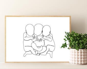 Triplet Line Art Print: Minimalist Nursery Decor