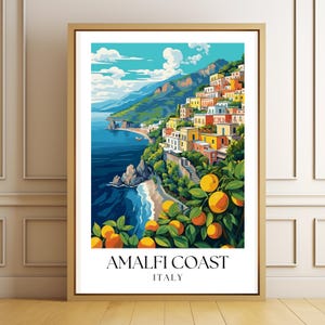 Amalfi Coast Digital Print | Italy Travel Poster | Mediterranean Wall Art | Coastal Landscape Artwork | Vintage Travel Print