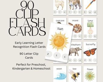 Tarjetas de recortes de fonética del alfabeto: Imprimibles de aprendizaje Montessori (90 tarjetas)