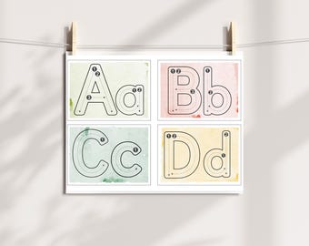 Finger Tracing Alphabet Cards: Watercolor ABC Flashcards (PDF Downloadable Print