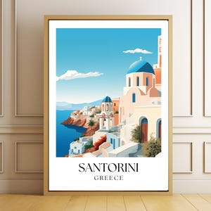 Santorini Digital Print  Greece Travel Poster | Mediterranean Wall Art | Coastal Landscape Artwork | Greek Island Decor