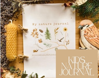 May include: A nature journal kit for kids with a brown paper journal, a beeswax candle, and a brown paper bag with the text "KIDS NATURE JOURNAL" in white.