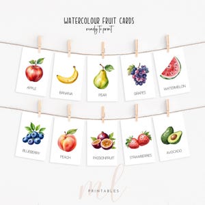 Montessori Fruit Flashcards | Watercolour Fruit | Early Learning Flashcards | Toddler Printable | Homeschool Printable