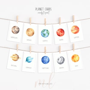 Cartes éclair Planètes | Système solaire imprimable | Matériaux Montessori imprimables | Planètes imprimable | Apprentissage spatial pour les enfants