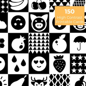 Flashcards à contraste élevé pour bébés | Stimulation visuelle en noir et blanc | Cartes sensorielles pour nourrissons | Apprentissage Montessori pour bébé