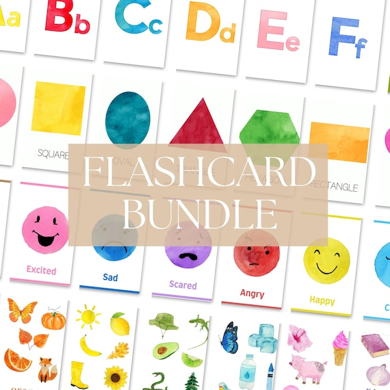 Printable Toddler Flashcard Bundle | ABC Flashcards | Shapes, Colors & Emotions Learning Cards | Educational Preschool Activity