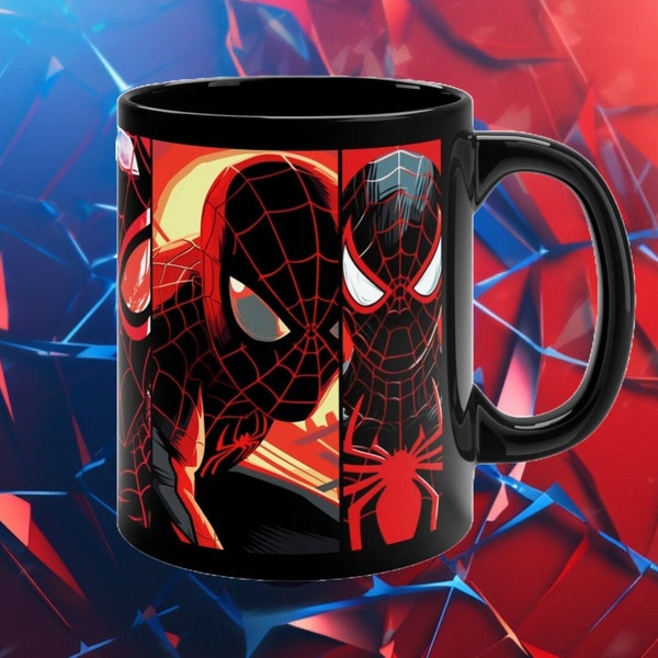 Spider-Man, 11oz Coffee Mug, Miles Morales, Spiderman Mugs, Superhero Mugs, Comics, Coffee Cups, Black Mugs, Mugs, Spider Verse