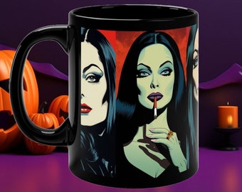 Morticia Addams, Tasse à café 11oz, La famille Addams, Tasses d’Halloween, Saison effrayante de la saison d’Halloween, Halloween, Tasses à café, Saison effrayante