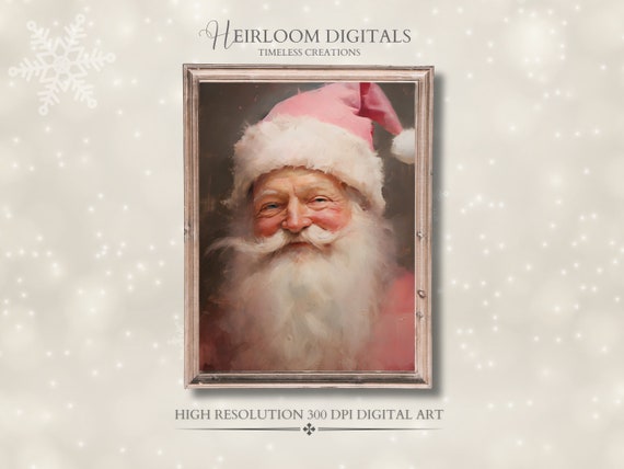 Christmas Pink Santa Print Pastel Christmas Retro Vintage Pastel Christmas Decor Retro Vintage Pink Christmas Images Digital Download