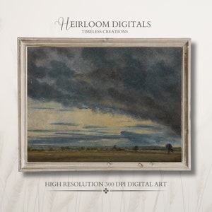 Impression numérique vintage de nuage d&#39;orage, peinture à l&#39;huile de nuage de mauvaise humeur, peinture de nuage de pluie, art imprimable de paysage de nuage, décor de paysage de nuage