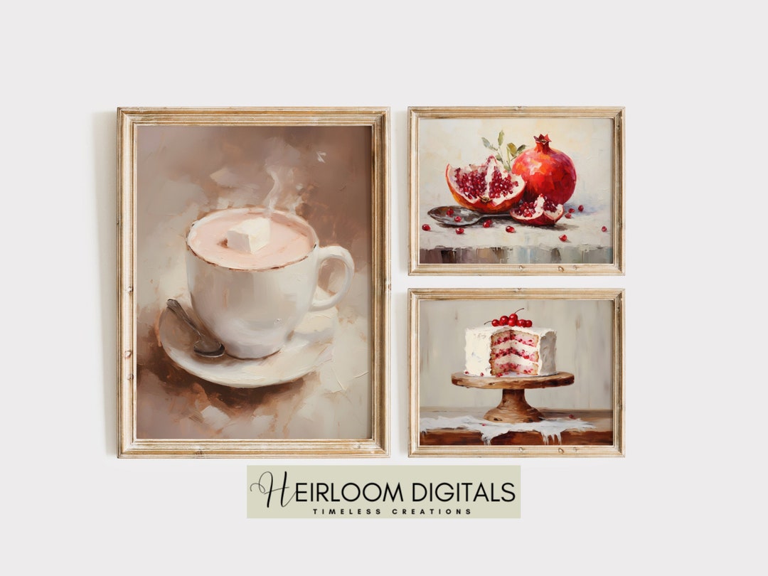 Vintage Christmas Kitchen Art Gallery Set of 3 Digital Prints, Winter