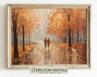 Arte digital de escena otoñal vintage, arte descargable de naturaleza otoñal vintage, impresión digital de hojas otoñales