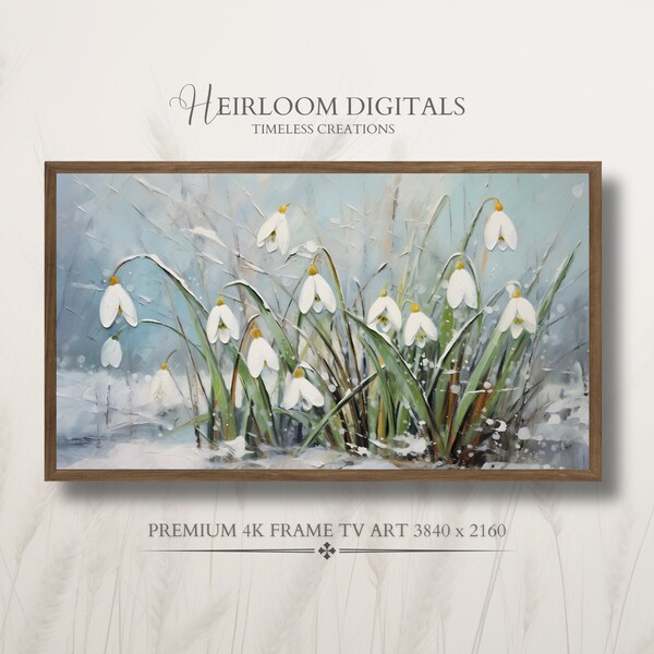 Impasto Oil Painting of Snowdrop Flowers TV Frame Art Instant Download, Winter Samsung Frame TV Digital Art, TV Frame Art Digital Download