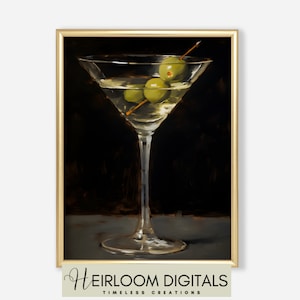 Bar Cart Art DIGITALE Print olieverfschilderij Martini Art Print Martini afdrukbare Bar Cart Decor Cocktail Prints Moody Art Download