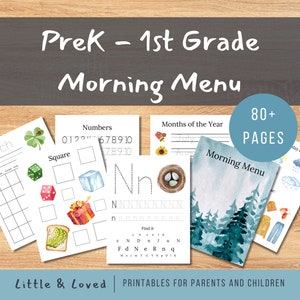 Preschool Morning Menu Pages, Homeschool Printables, Toddler Morning Basket, Kindergarten Morning Menu Printables, 1st Grade Printables
