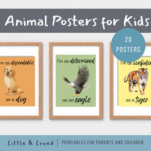 Positive Animal Posters for Kids, Classroom Animal Posters, Nursery Animal Posters, Classroom Animal Decor, Homeschool Printables