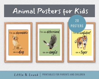 Positive Animal Posters for Kids, Classroom Animal Posters, Nursery Animal Posters, Classroom Animal Decor, Homeschool Printables