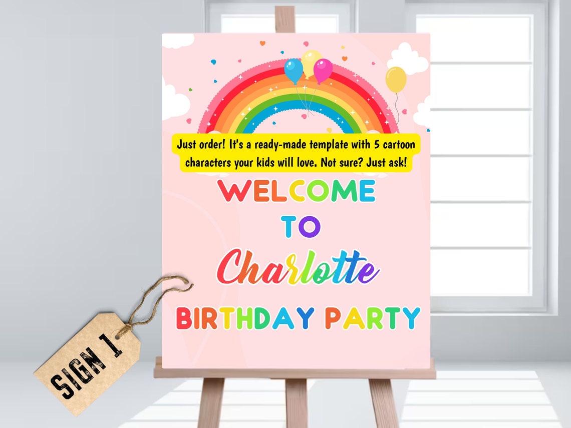 Editable Birthday Sign Kids Invitation, Printable Birthday