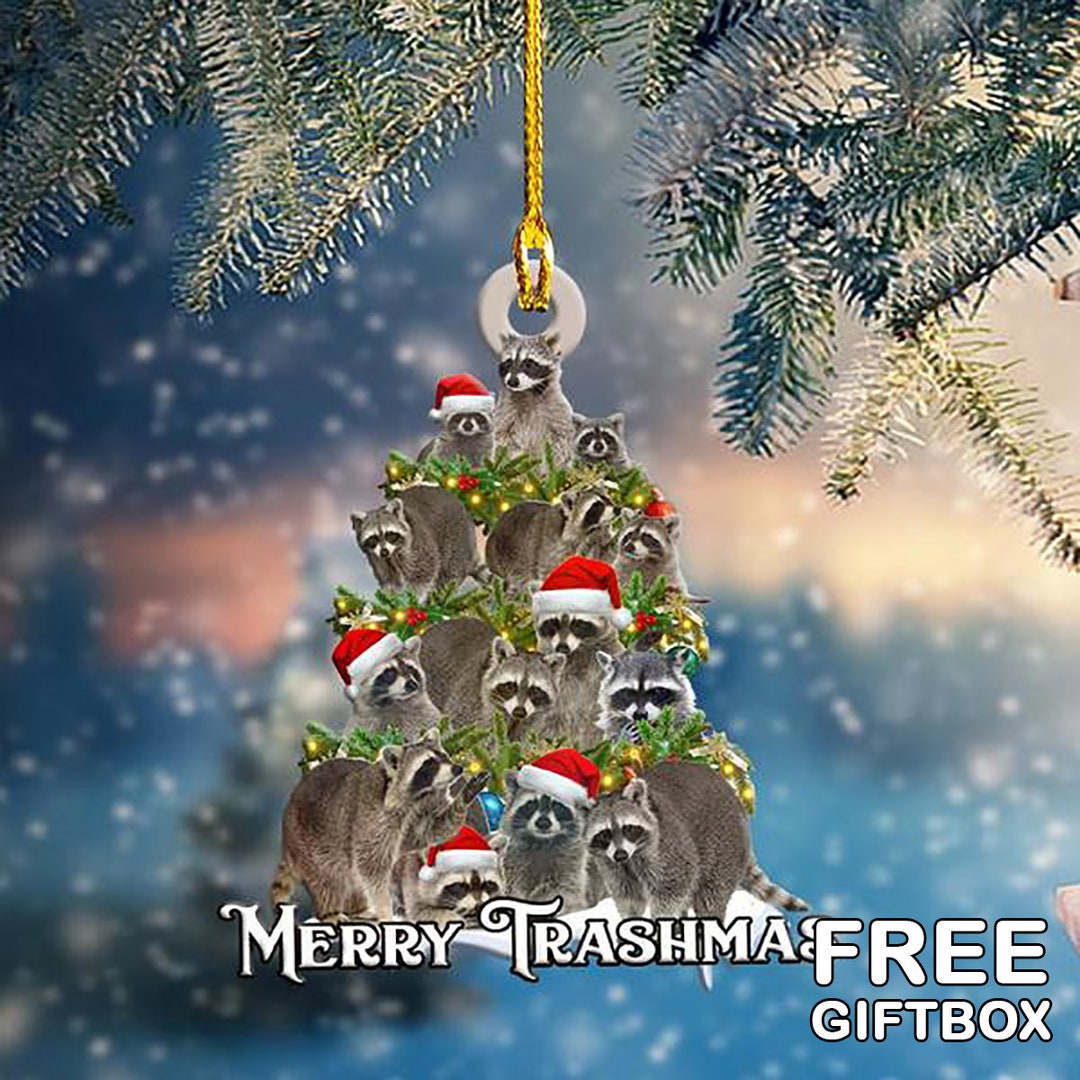 Raccoon Christmas Tree Shape Ornament Ring the Bell Decor A Etsy