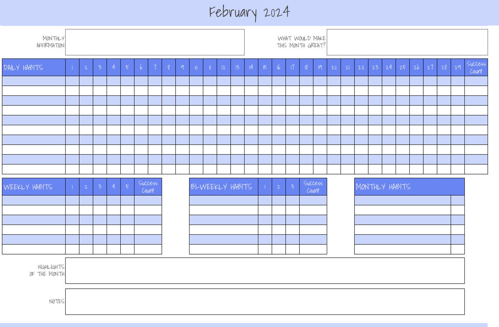 2024 Printable Habit Tracker Daily, Weekly, Bi-weekly, Monthly Tracker ...