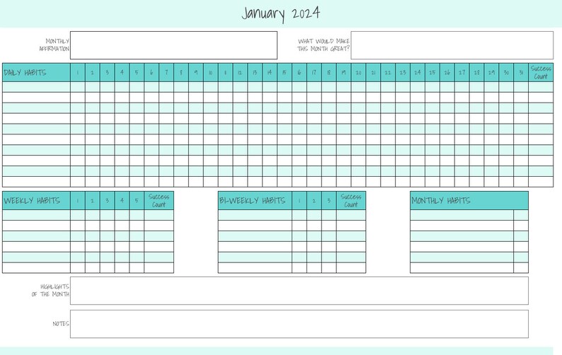 2024 Printable Habit Tracker Daily, Weekly, Bi-weekly, Monthly Tracker ...