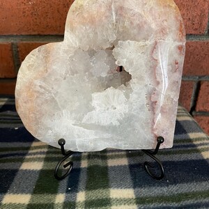 Large Druzy Pink Amethyst Flower Agate Heart, Healing Crystal Carving Heart Gemstone