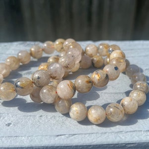 Natural Titanium Golden Rutilated Quartz Bracelet, Beaded Crystal 11-12mm