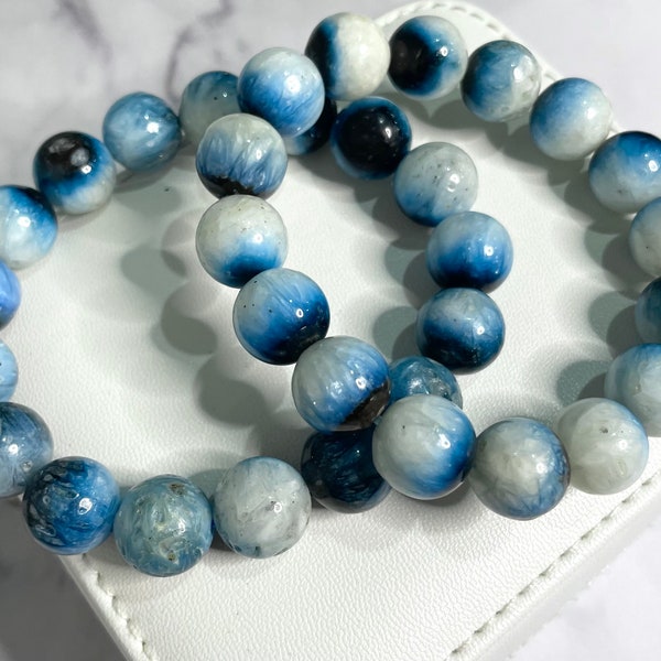 Natural Blue Ice Nakaurite, Crystal Bead Bracelet, Healing Crystal