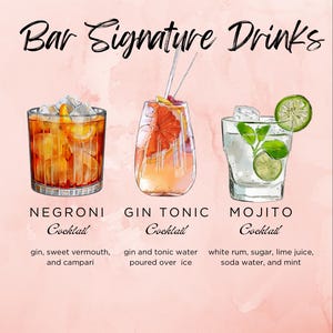 Szablon menu baru, edytowalny znak weselny, lista drinków, drukowane menu koktajlowe na specjalne okazje