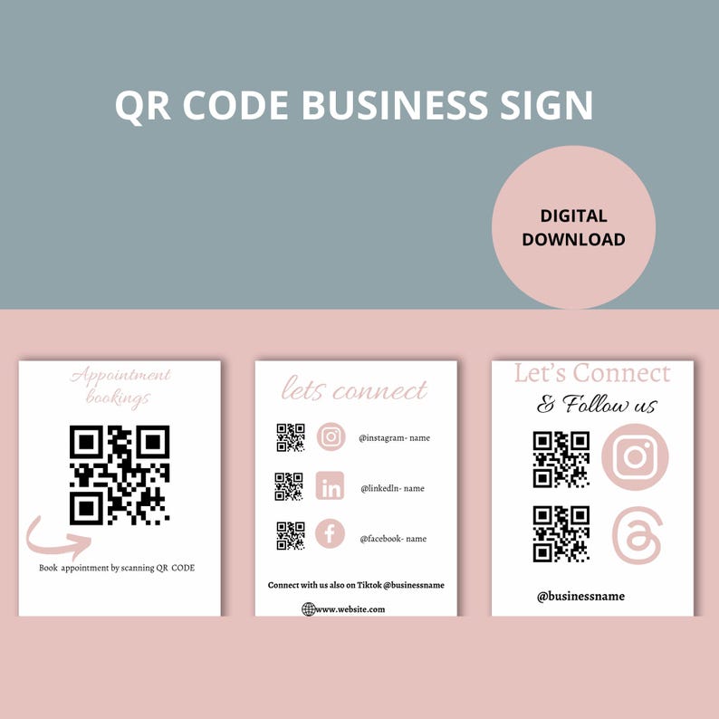 Multi QR Code Business Instagram Facebook Social Media Sign Printable ...