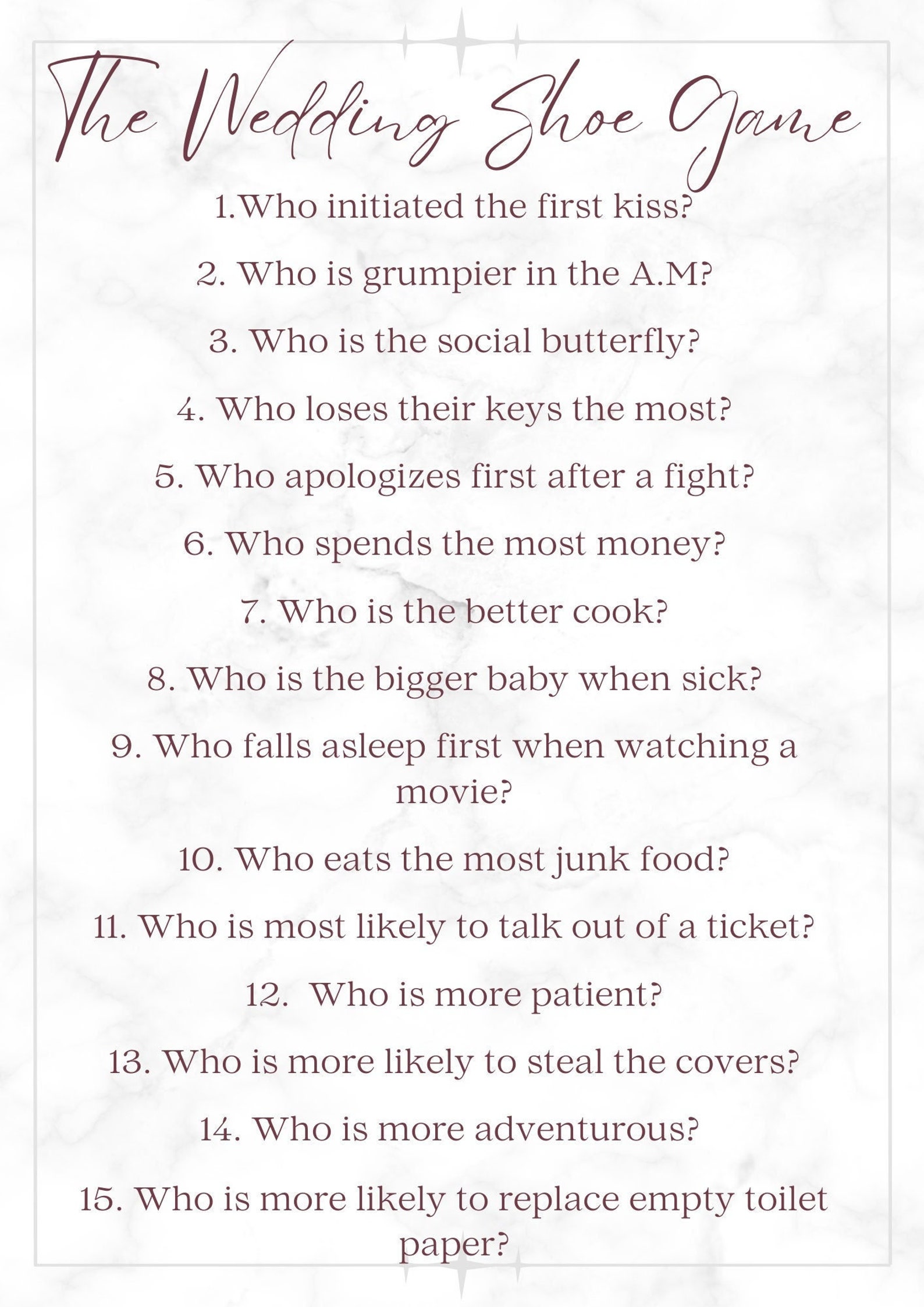 Wedding Shoe Game Etsy