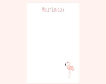 Watercolor Pink Flamingo Note Pad, Monogrammed Notepad, Personal Stationery, Classic Notepad, Pink Flamingo Lover Gift, Preppy Notepad, Gift