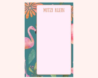 Watercolor Pink Flamingo Note Pad, Monogrammed Notepad, Personal Stationery, Classic Notepad, Pink Flamingo Lover Gift, Preppy Notepad, Gift