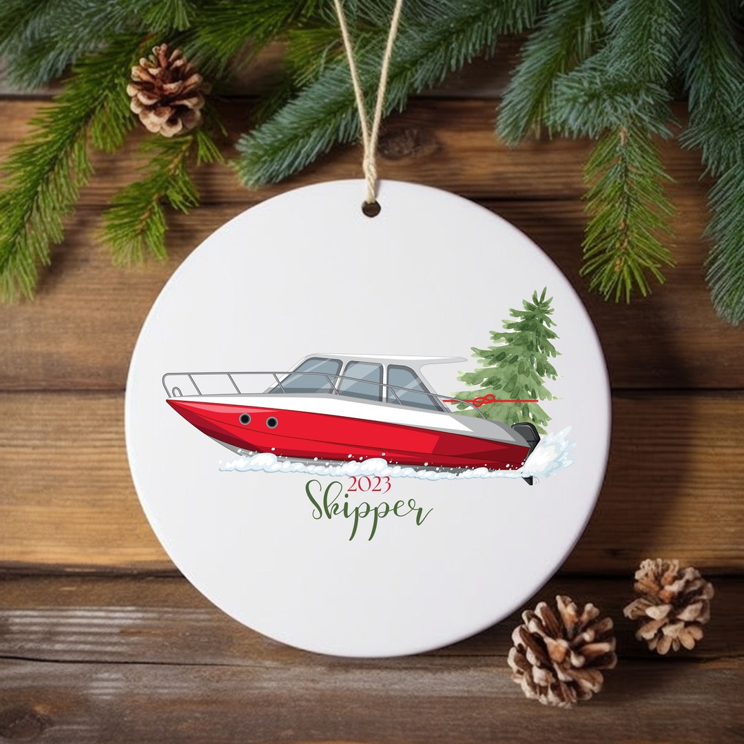 Boat Christmas Tree Ornament, New Boat Owner, Custom Name Boat