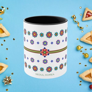 Traditionelle koreanische Dancheong Keramiktasse - 11 Unzen, künstlerisches Blumenmuster, für Sammler und Enthusiasten, Korea Travel Souvenir, kulturelles Geschenk